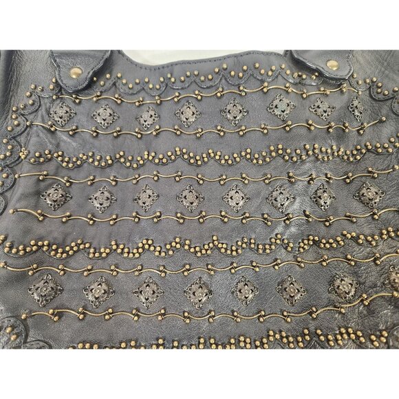 VTG 1972 Isabella Fiore Designer Satchel Handbag Leather Studded Beaded M/L - Picture 7 of 9